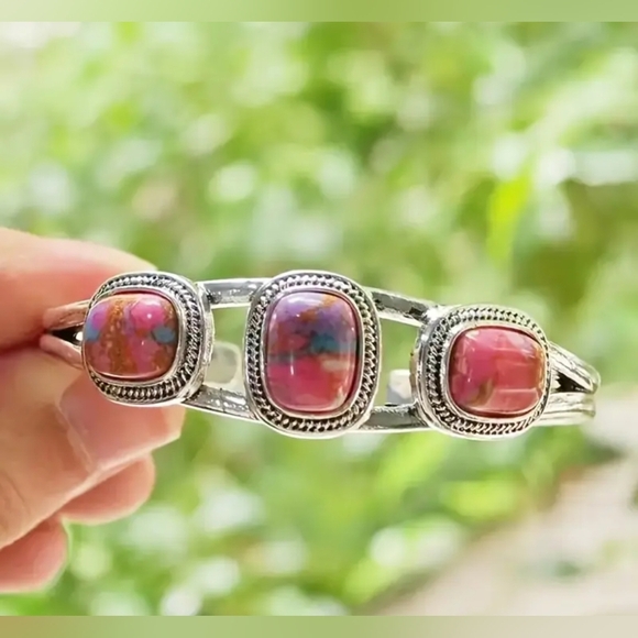 2 For $25 NEW! Silver Bracelet with Pink and Blue Stones NWT! - Picture 2 of 2